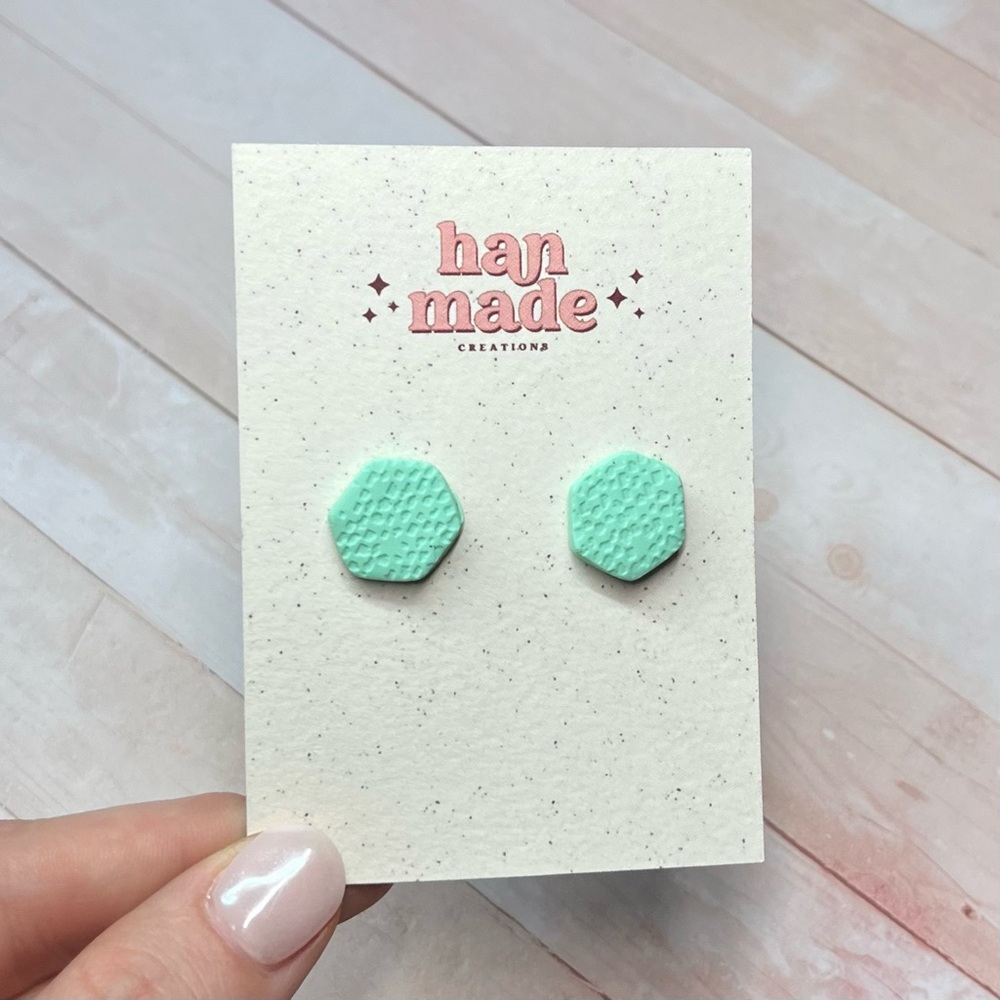 Mint Stud Earrings, Clay Earrings